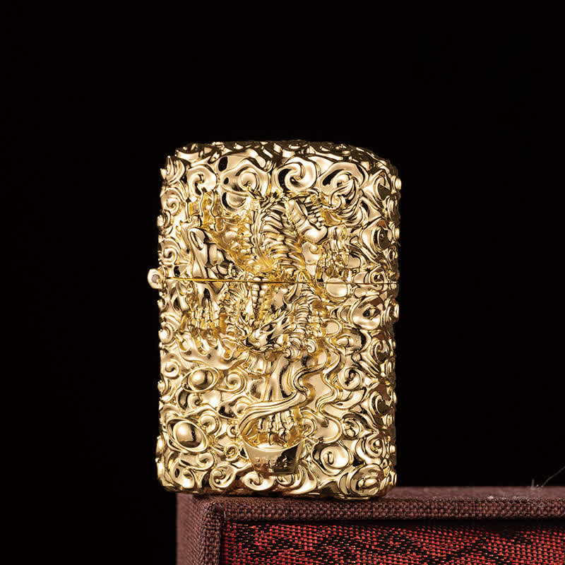 Mythical Wild Animal Carving Refillable Kerosene Lighter - Gold - image 2
