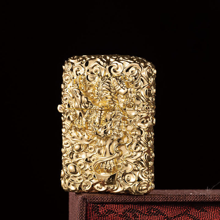 Mythical Wild Animal Carving Refillable Kerosene Lighter - Gold - image 2