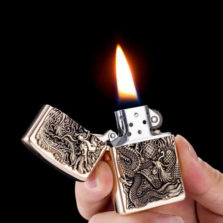 Relief Stamp Dragon Phoenix Refillable Kerosene Lighter - image 2