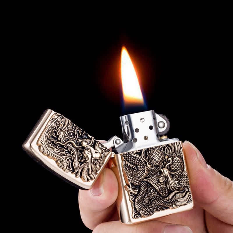 Relief Stamp Dragon Phoenix Refillable Kerosene Lighter - image 2
