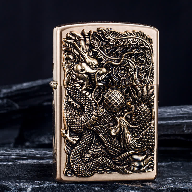 Relief Stamp Dragon Phoenix Refillable Kerosene Lighter - Bronze - image 1