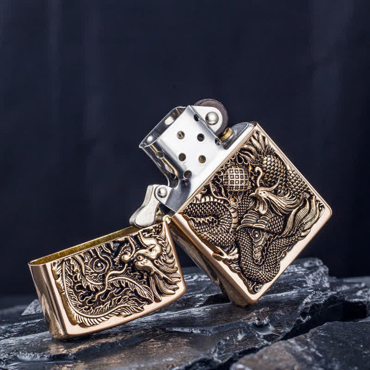 Relief Stamp Dragon Phoenix Refillable Kerosene Lighter - image 3