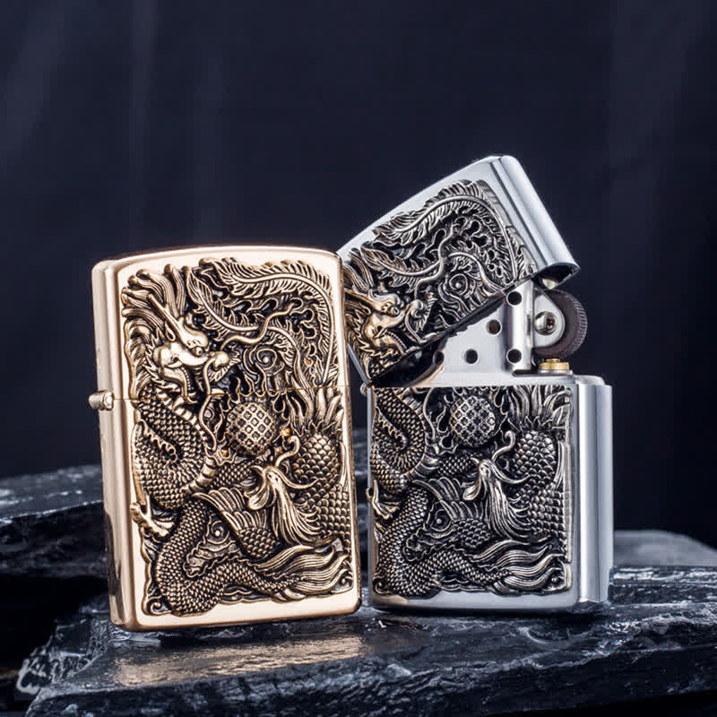 Relief Stamp Dragon Phoenix Refillable Kerosene Lighter - image 5