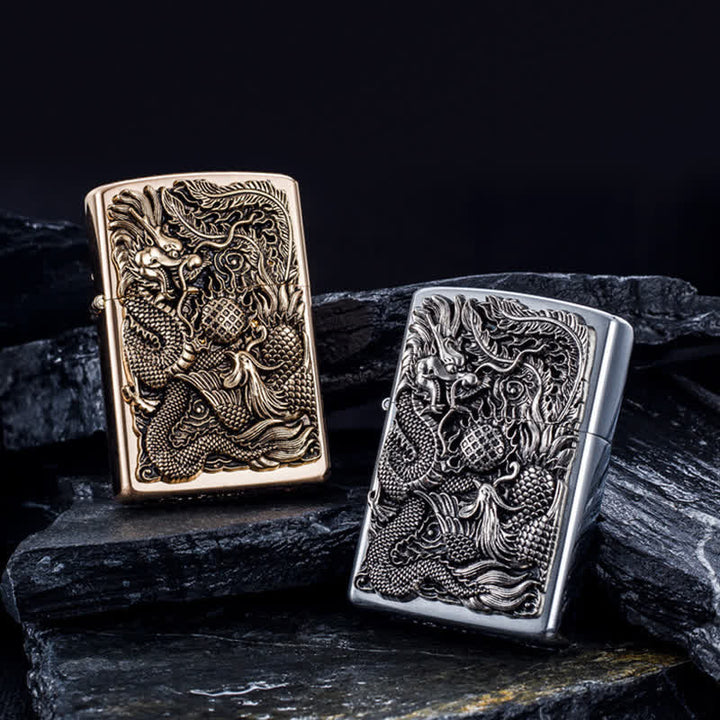 Relief Stamp Dragon Phoenix Refillable Kerosene Lighter - image 0