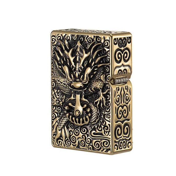 Classical Carving Dragon Refillable Kerosene Lighter - Antique Gold - image 1