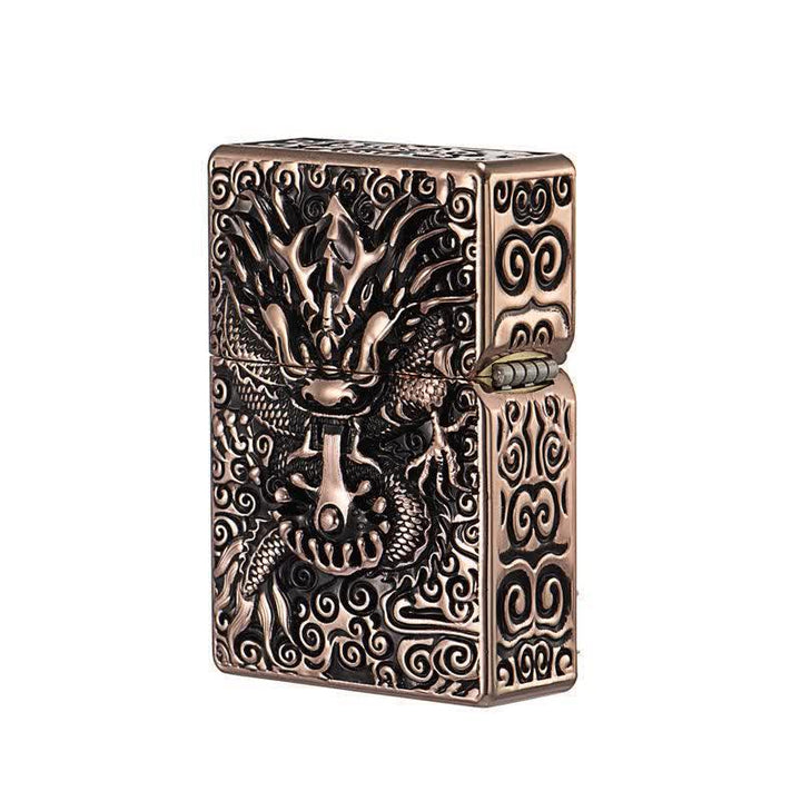 Classical Carving Dragon Refillable Kerosene Lighter - Red Bronze - image 6