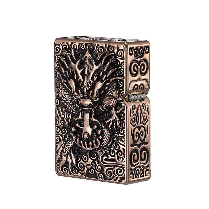 Classical Carving Dragon Refillable Kerosene Lighter - Red Bronze - image 6