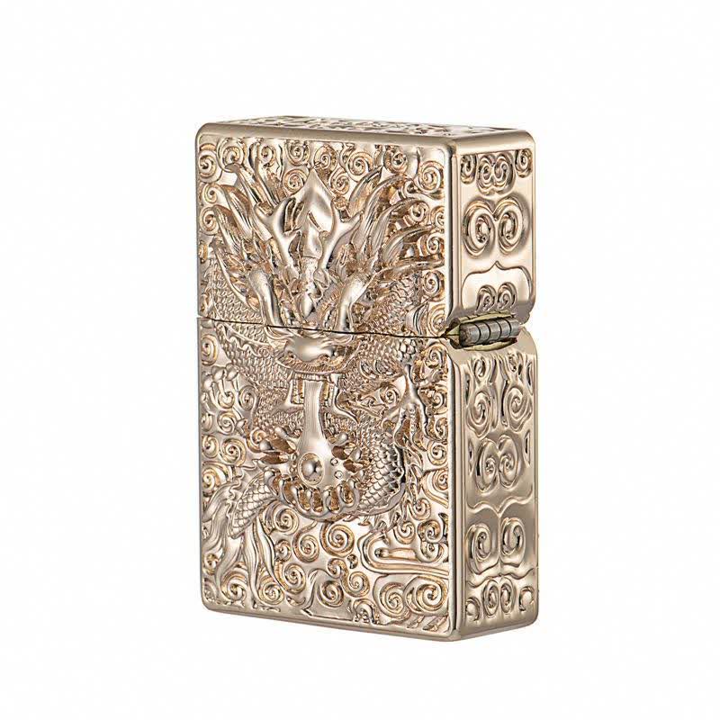 Classical Carving Dragon Refillable Kerosene Lighter - Gold - image 7