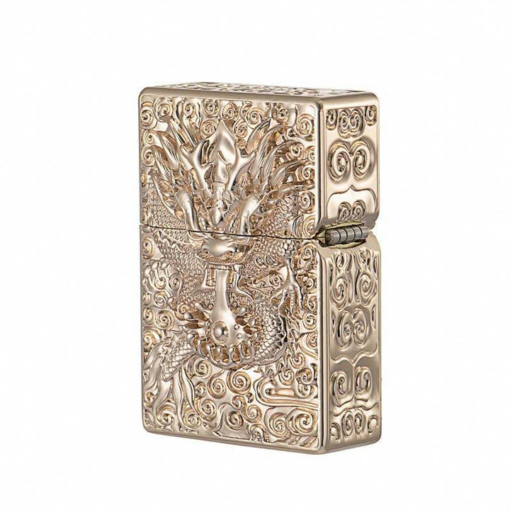 Classical Carving Dragon Refillable Kerosene Lighter - Gold - image 7