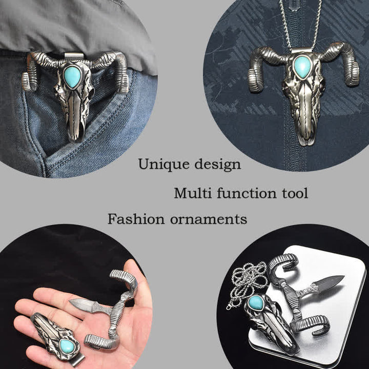 Turquoise Skull Sheep Multi-function Silver Pendant Belt Buckle (Pre-Sale) - image 3