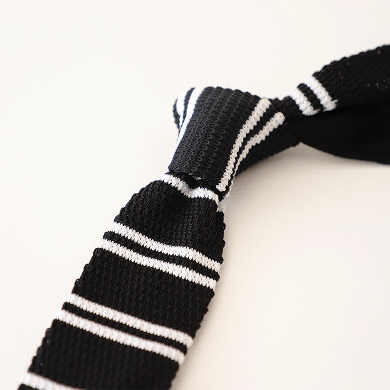 Men's Striped Narrow Suit Knitted Necktie - Black - image 15