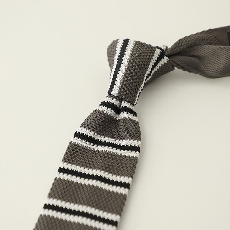 Men's Striped Narrow Suit Knitted Necktie - Gray - image 10