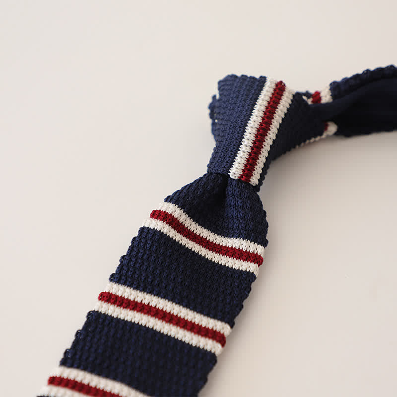 Men's Striped Narrow Suit Knitted Necktie - Navy - image 5