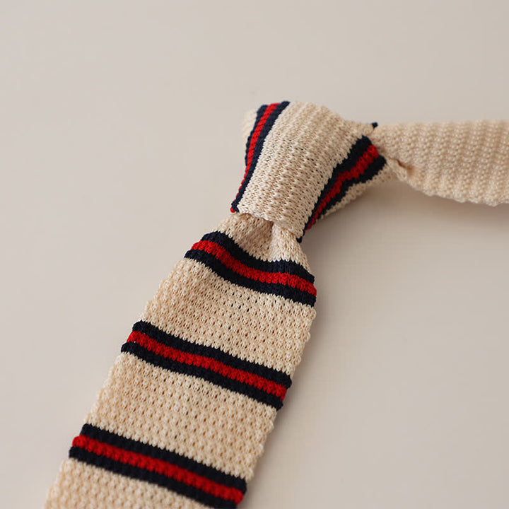 Men's Striped Narrow Suit Knitted Necktie - Beige - image 12