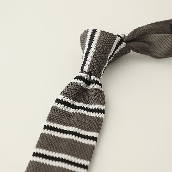 Men's Striped Narrow Suit Knitted Necktie - Gray - image 10