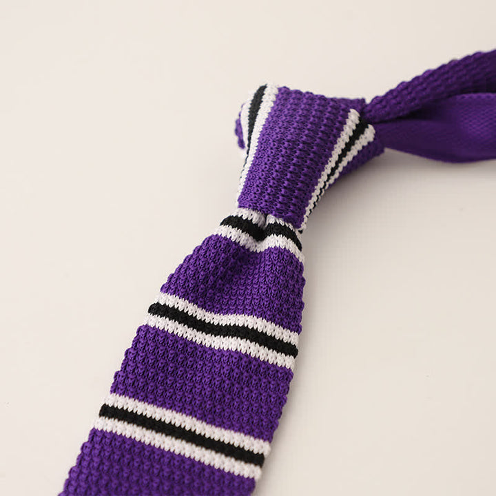 Men's Striped Narrow Suit Knitted Necktie - Purple - image 9