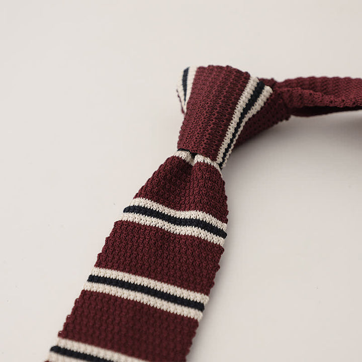 Men's Striped Narrow Suit Knitted Necktie - Maroon - image 2