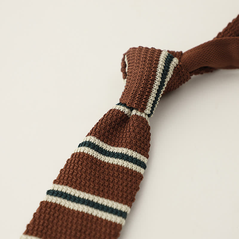 Men's Striped Narrow Suit Knitted Necktie - SaddleBrown - image 4