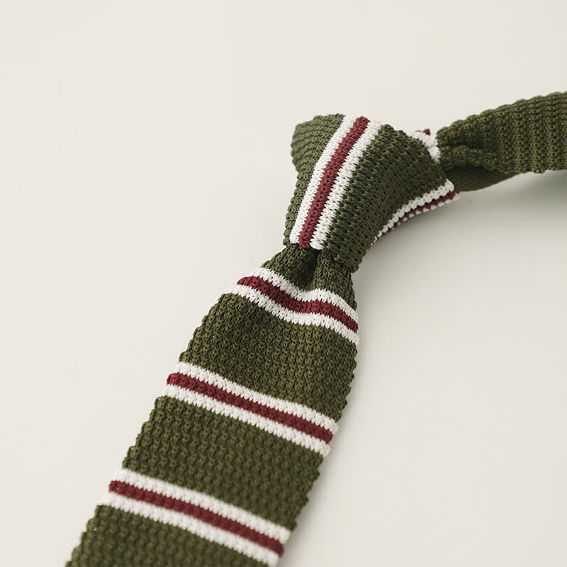 Men's Striped Narrow Suit Knitted Necktie - Army Green - image 8
