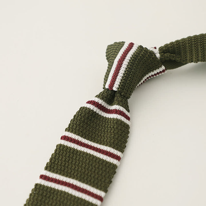 Men's Striped Narrow Suit Knitted Necktie - Army Green - image 8
