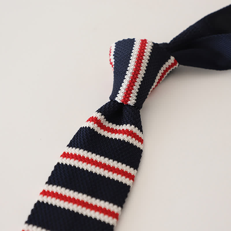 Men's Striped Narrow Suit Knitted Necktie - Dark Blue - image 6