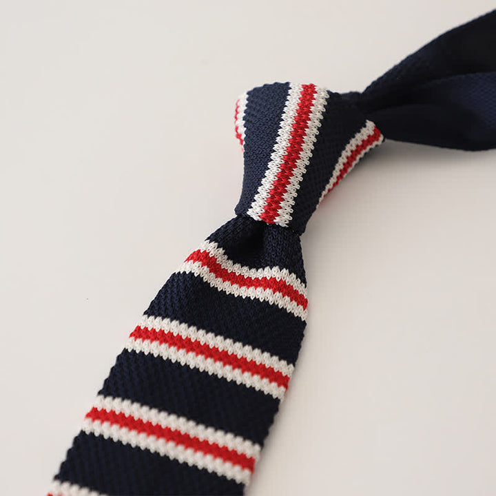 Men's Striped Narrow Suit Knitted Necktie - Dark Blue - image 6