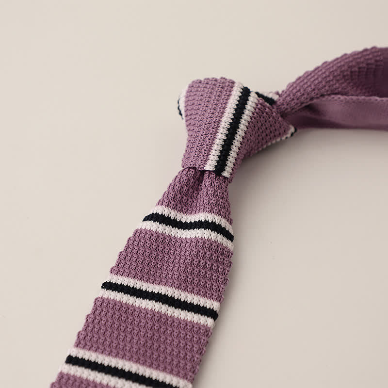 Men's Striped Narrow Suit Knitted Necktie - MediumOrchid - image 7