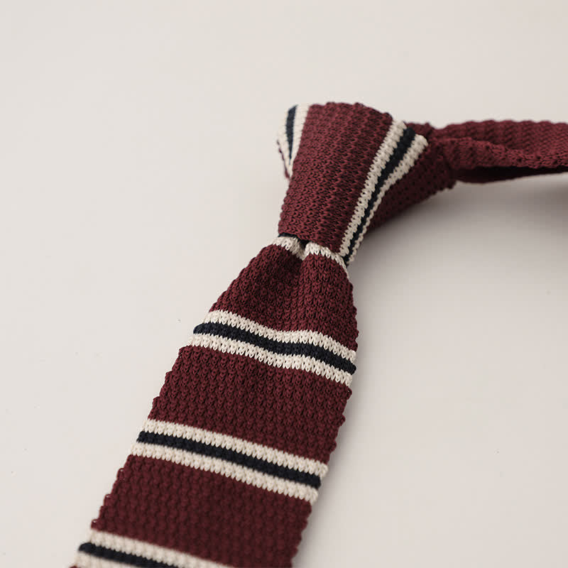 Men's Striped Narrow Suit Knitted Necktie - Maroon - image 2