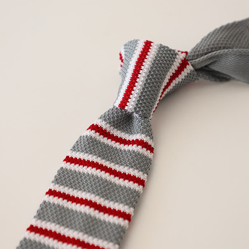Men's Striped Narrow Suit Knitted Necktie - Light Gray - image 16