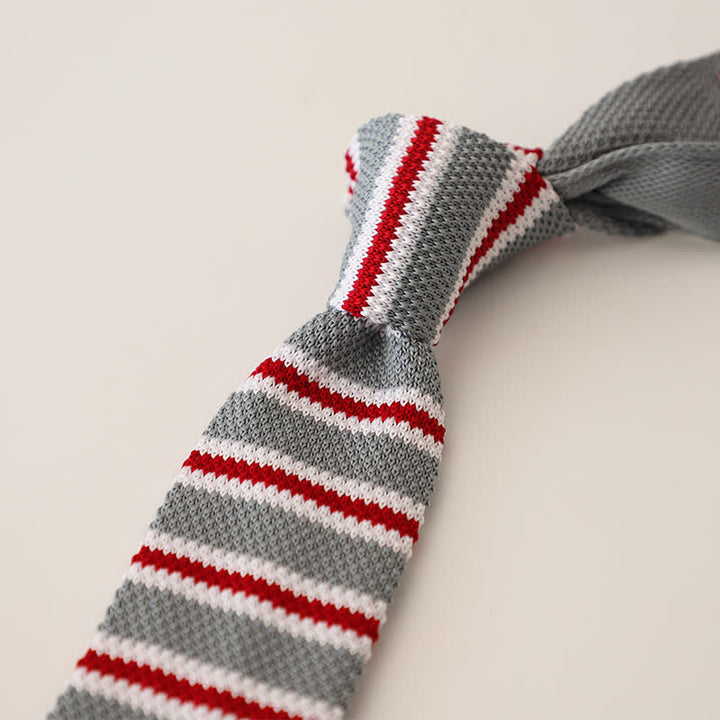 Men's Striped Narrow Suit Knitted Necktie - Light Gray - image 16