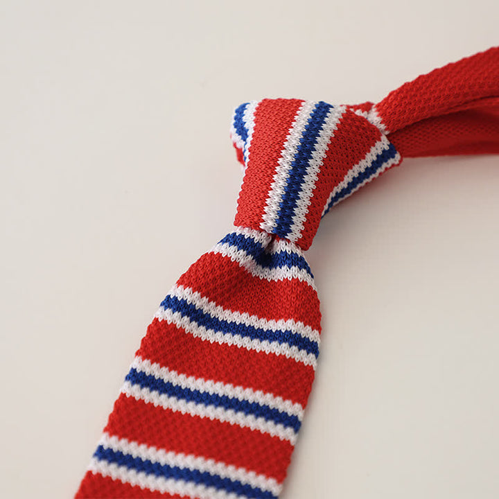 Men's Striped Narrow Suit Knitted Necktie - Red - image 17