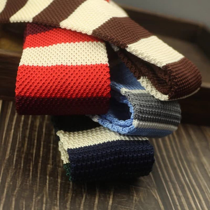 Men's Color Block Pattern Striped Knitted Necktie - image 4