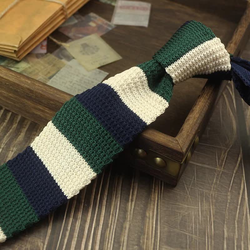 Men's Color Block Pattern Striped Knitted Necktie - Style #1 - image 1
