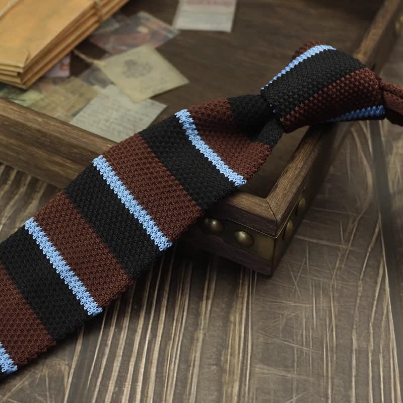 Men's Color Block Pattern Striped Knitted Necktie - Style #5 - image 8