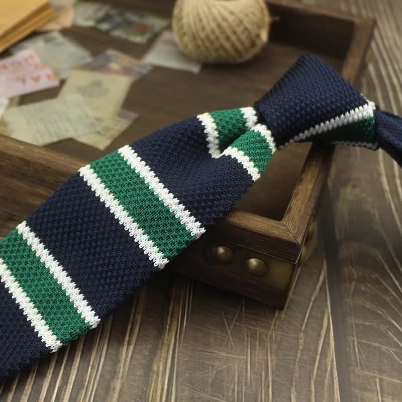 Men's Color Block Pattern Striped Knitted Necktie - Style #8 - image 11