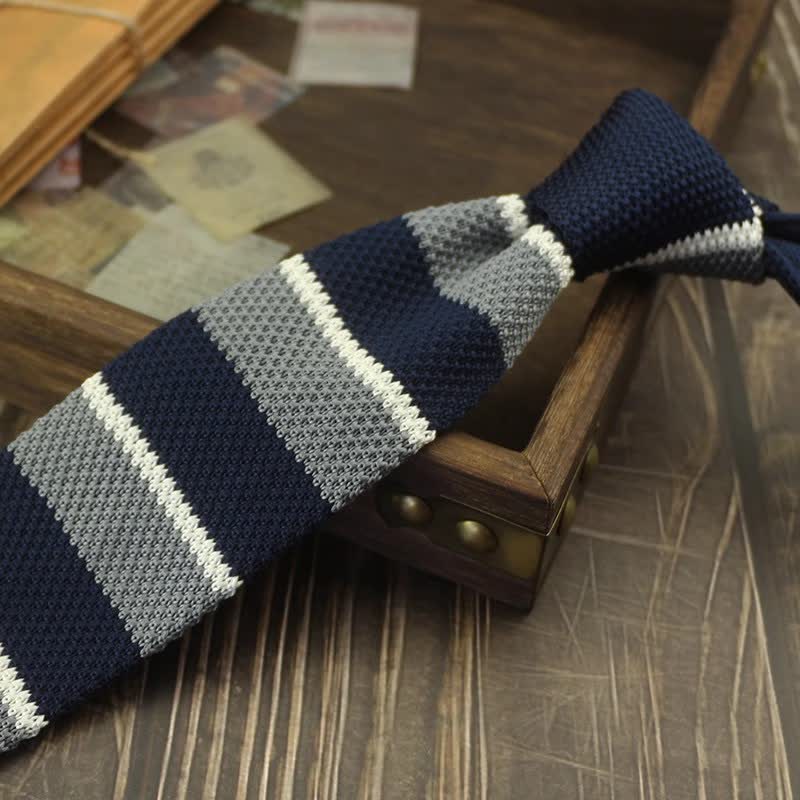Men's Color Block Pattern Striped Knitted Necktie - Style #18 - image 21