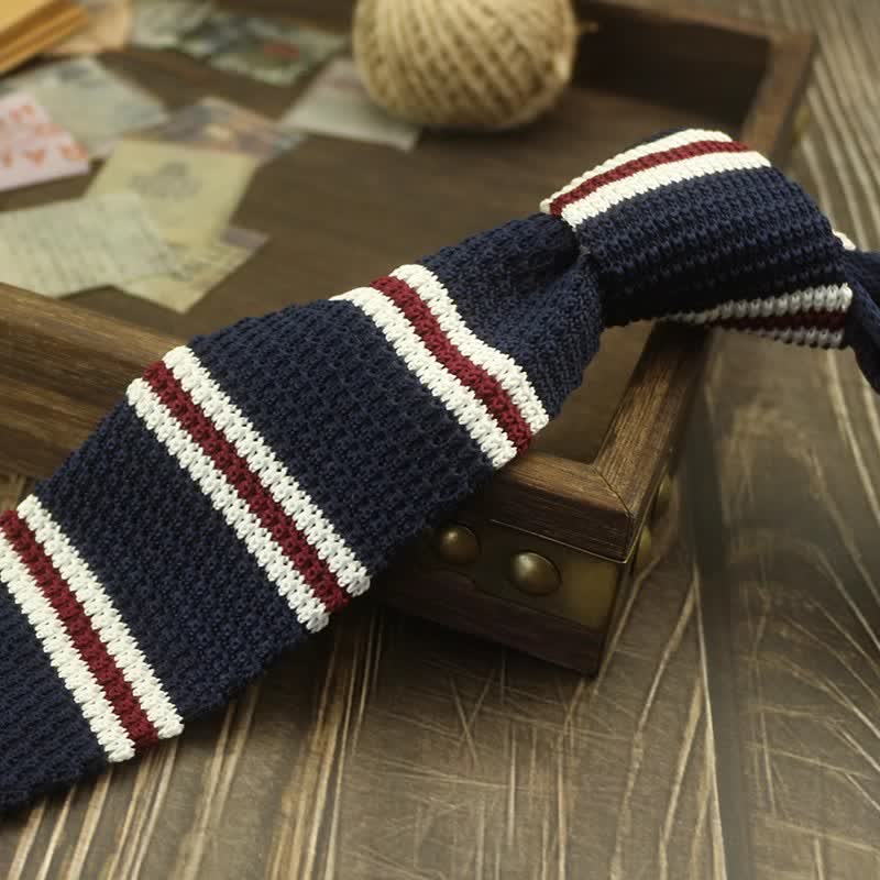 Men's Color Block Pattern Striped Knitted Necktie - Style #2 - image 5