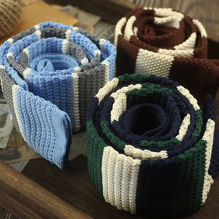 Men's Color Block Pattern Striped Knitted Necktie - image 3