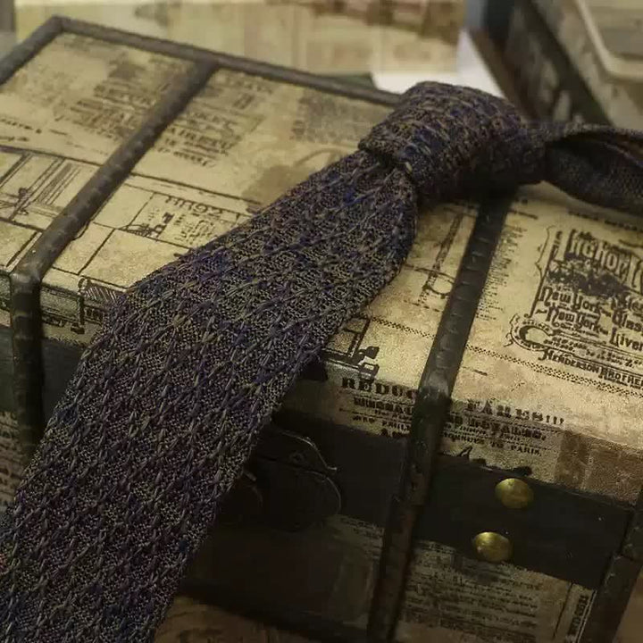 Men's Variegated Dark Color Knitted Necktie - Dark Purple - image 8