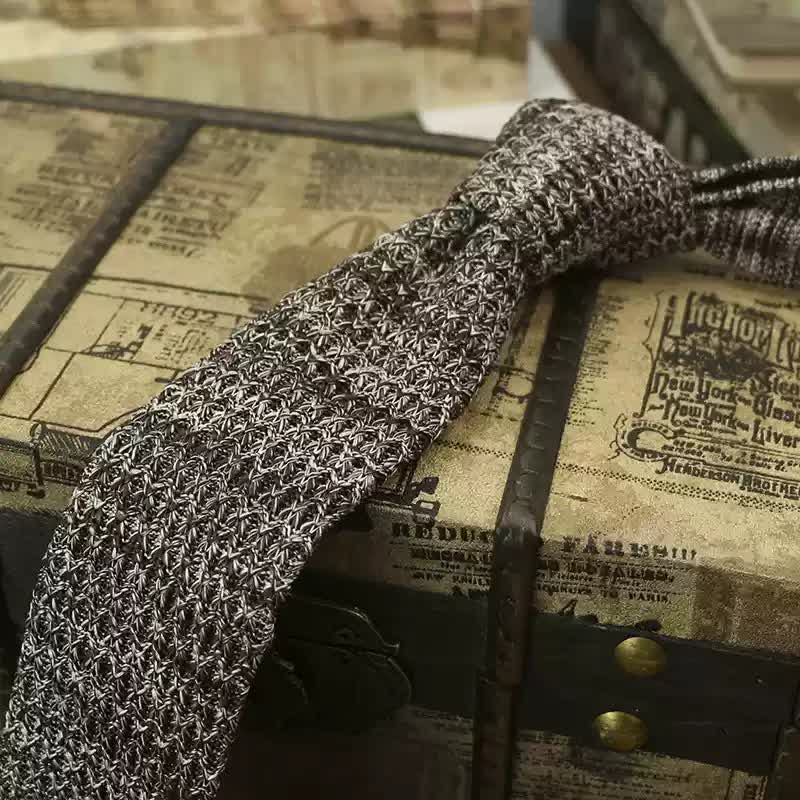 Men's Variegated Dark Color Knitted Necktie - Coffee - image 7