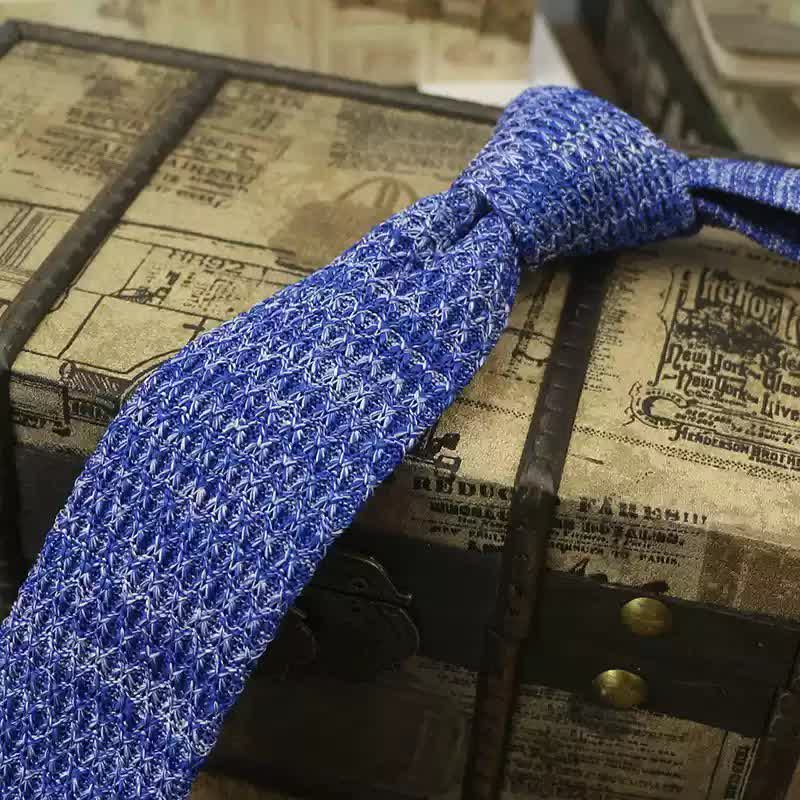 Men's Variegated Dark Color Knitted Necktie - Royal Blue - image 13