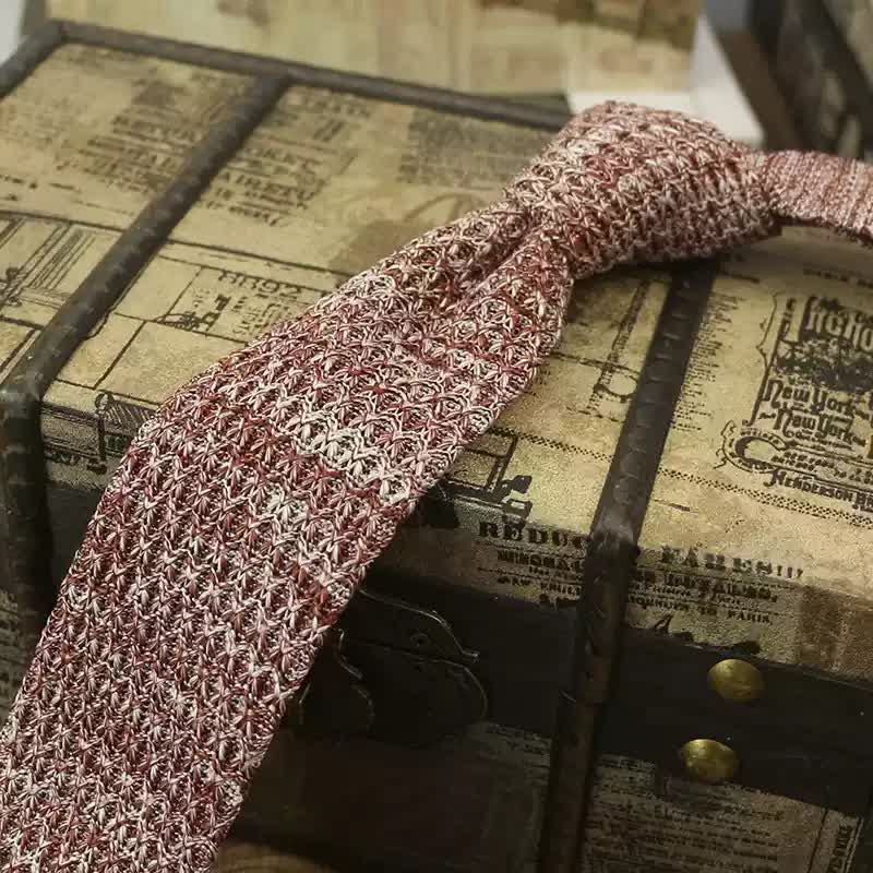 Men's Variegated Dark Color Knitted Necktie - Brown - image 10