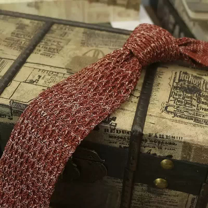 Men's Variegated Dark Color Knitted Necktie - Red Brown - image 2