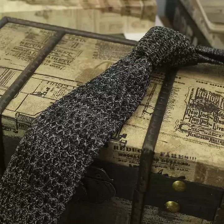 Men's Variegated Dark Color Knitted Necktie - Black - image 14