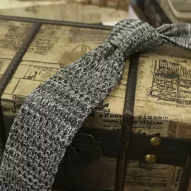 Men's Variegated Dark Color Knitted Necktie - Dark Gray - image 12