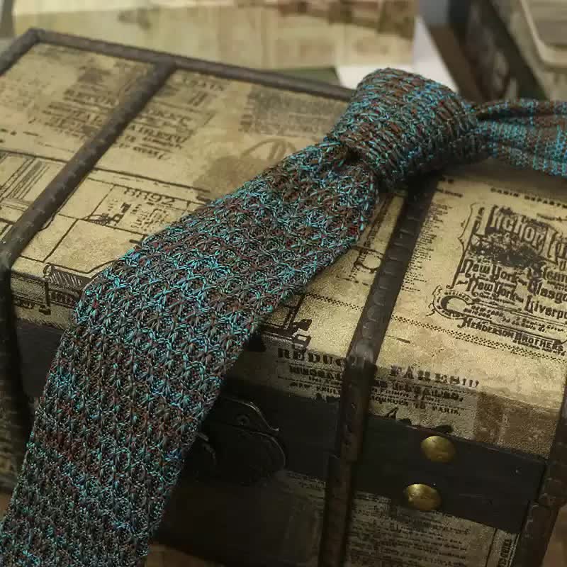 Men's Variegated Dark Color Knitted Necktie - SkyBlue - image 6