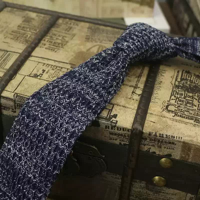 Men's Variegated Dark Color Knitted Necktie - Blue - image 9