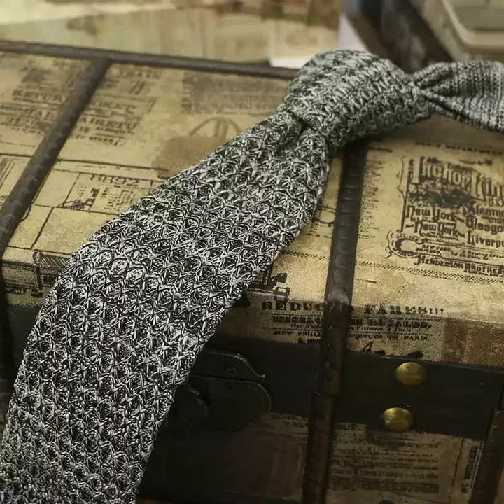Men's Variegated Dark Color Knitted Necktie - Dark Gray - image 12
