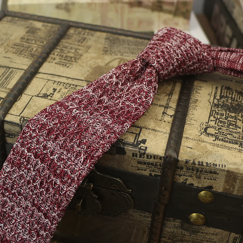Men's Variegated Dark Color Knitted Necktie - Red - image 11