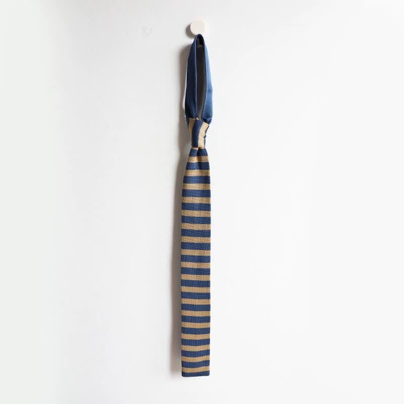 Men's Blue & Khaki Striped Knitted Necktie - image 5